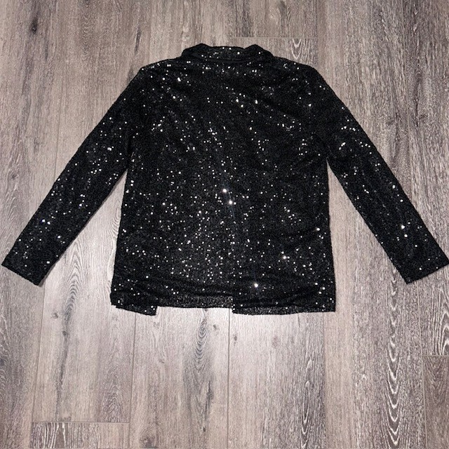 Melrose & Market Black Sequin Notched Collared Open Blazer Size S Small