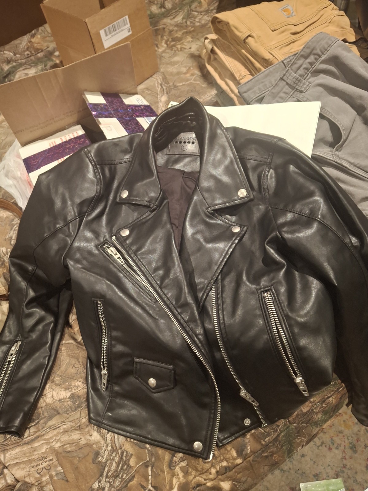 jacket bikers style black faux leather