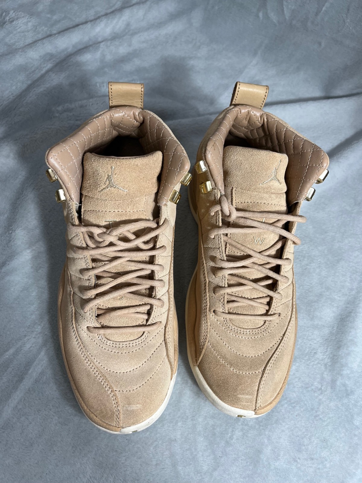 Nike Air Jordan 12 Retro Wheat Blush Beige Suede Gold Women Sneakers US 7 EU 38