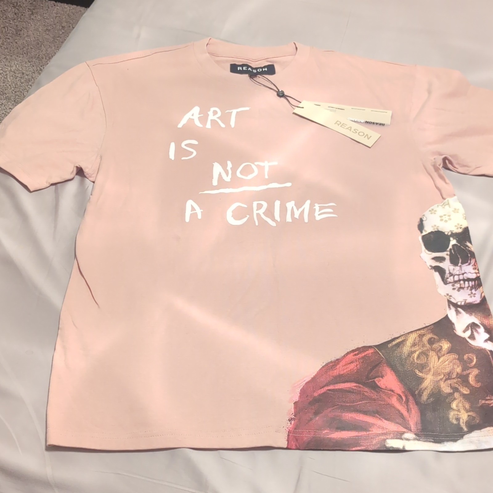 REASON Pink Skull Graphic Logo Crew Neck Short Sleeve T-Shirt Men’s M