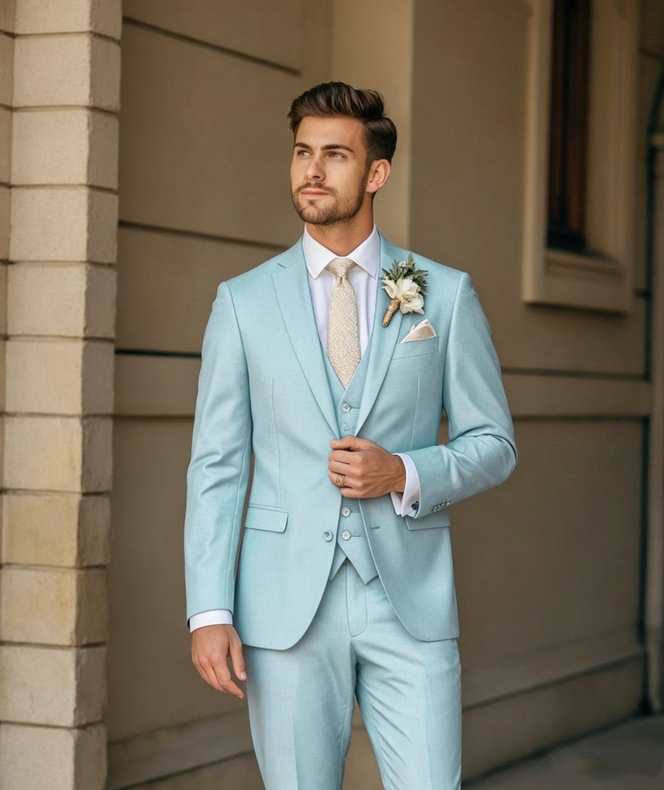 3PCS Men’s Suit Slim Fit Formal Wedding Groom Coat Notch Lapel rom Party Jacket