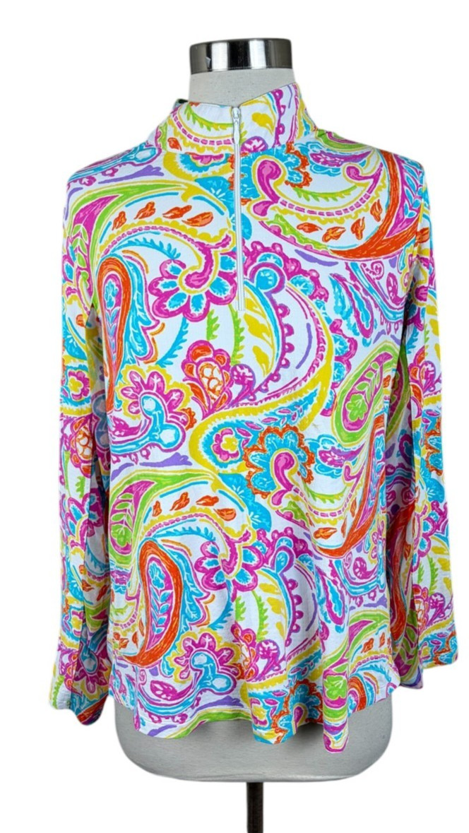 IBKUL Paisley 1/4 Zip Mesh Sleeve Top Golf Tennis Pickleball Size Large UPF