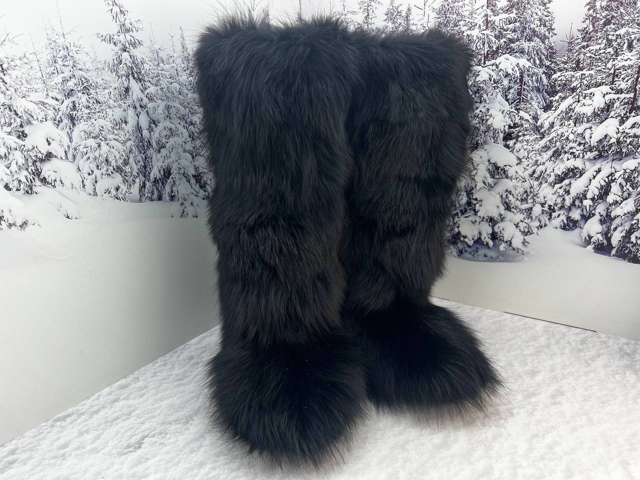 High black fox patchwork mukluk boots for women Genuine fox fur snow boots