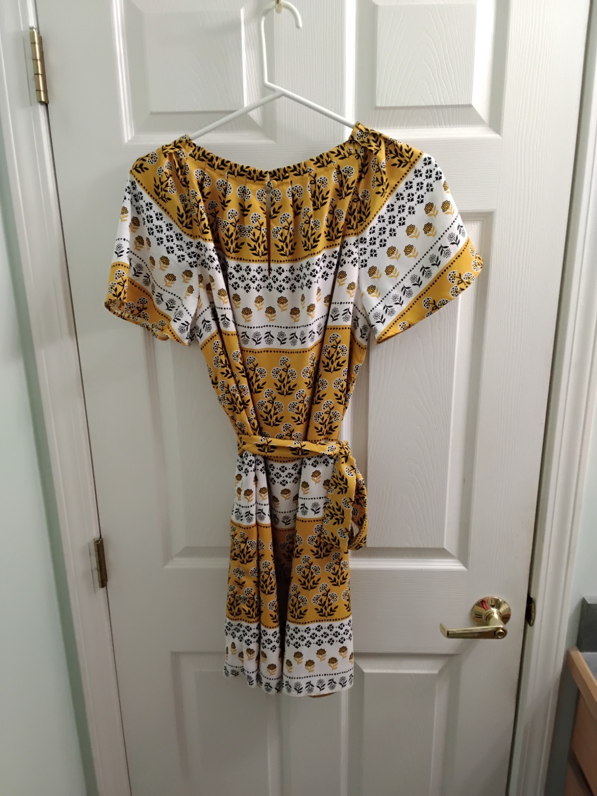 Ann Taylor Mustard Yellow Multi Floral Tie Waist Dress Women M