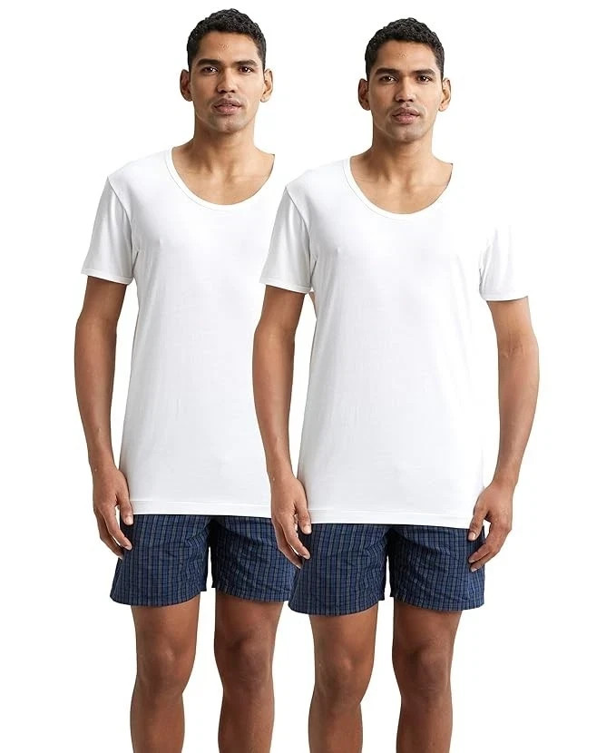 2 PCs Jockey 8817 Men’s Super Combed Cotton Round Neck Half Sleeved Vest White