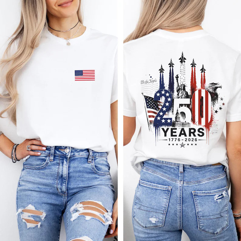 America 250 Fighter Jet Front Back Graphic T Shirt S-5XL