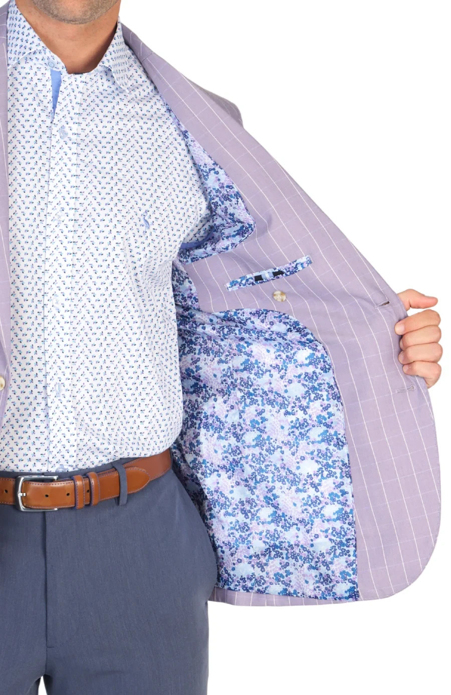 Tailorbyrd Mens Plaid Blazer, Lilac Mini Windowpane Sport Coat