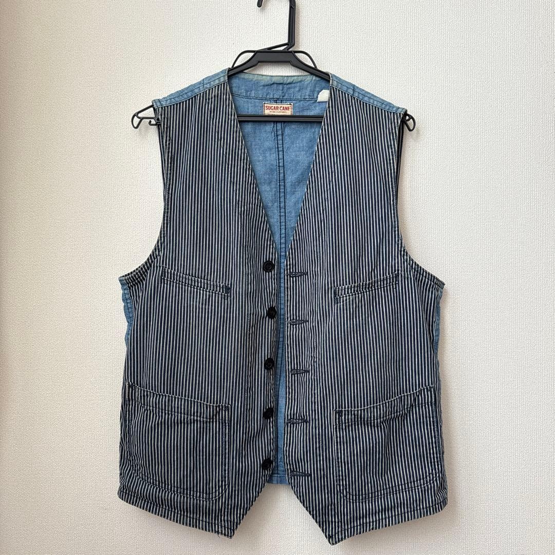 Sugar Cane Hickory Denim Work Vest Size 38 Medium Made In USA Toyo Enterprise