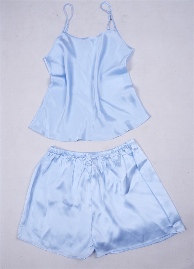 Luxurious 100% Mulberry Silk Women’s Camisole & Shorts Pajama Set Solid Color #
