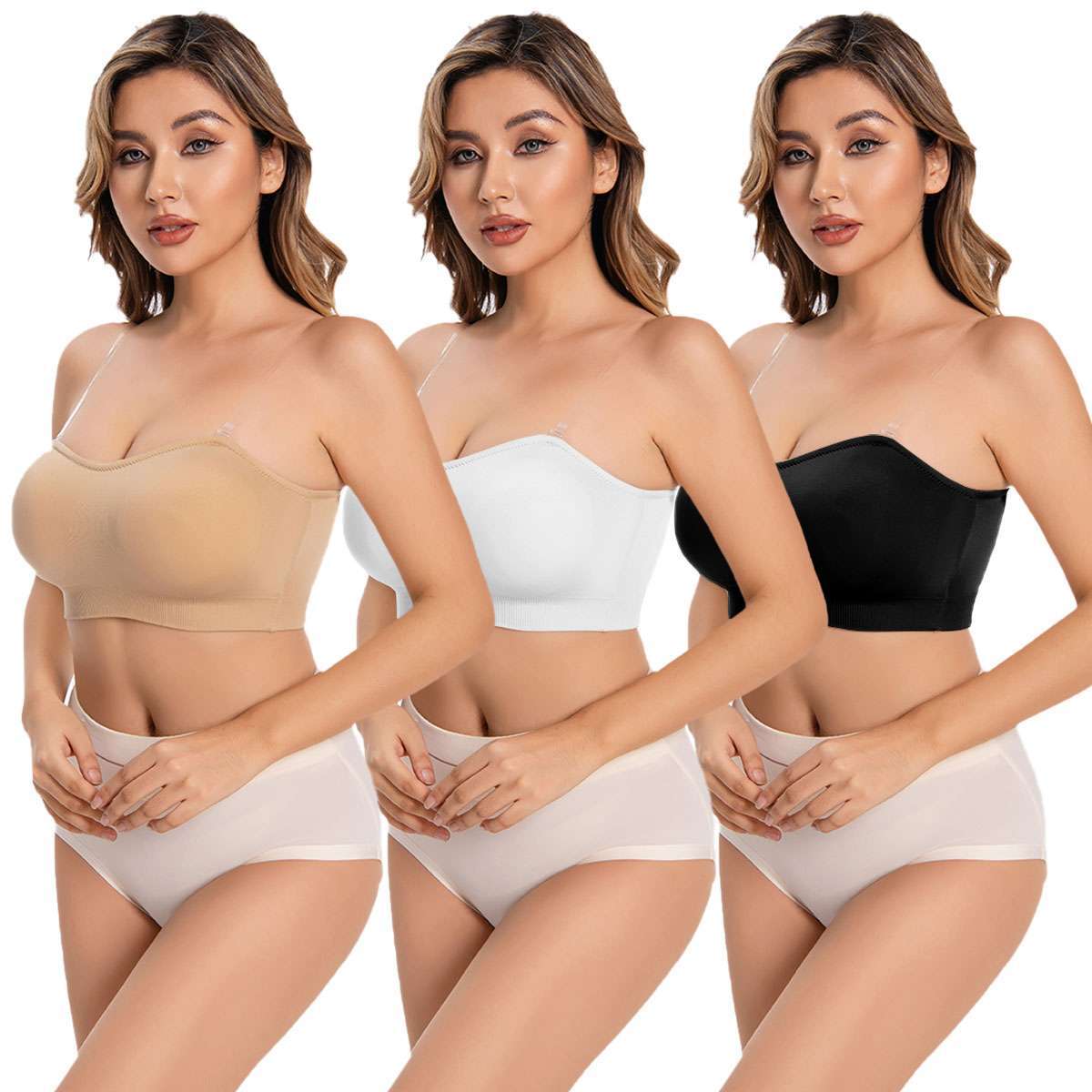 Women Padded Tube Top Bra Seamless Bandeau Strapless Bralette Stretch Intimates