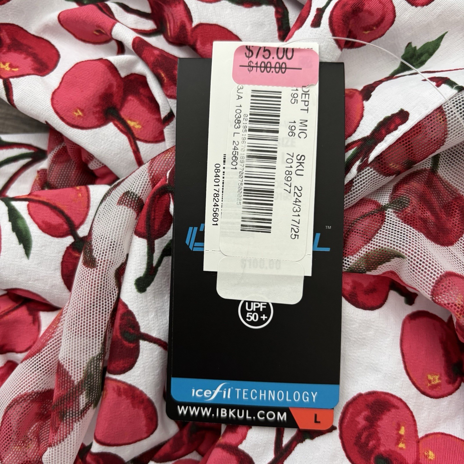 IBKUL 1/4 Zip Pullover Women’s Large Cherry Print UPF 50+ Wicking Cooling NEW