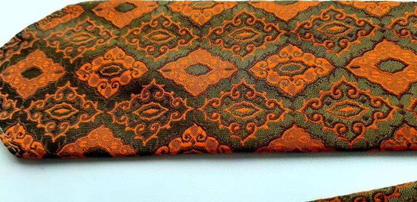 BELVEDERE GoldStar Tie Men’s Orange/Olive Rhombus Floral Geometric L-52″ W-2.7″
