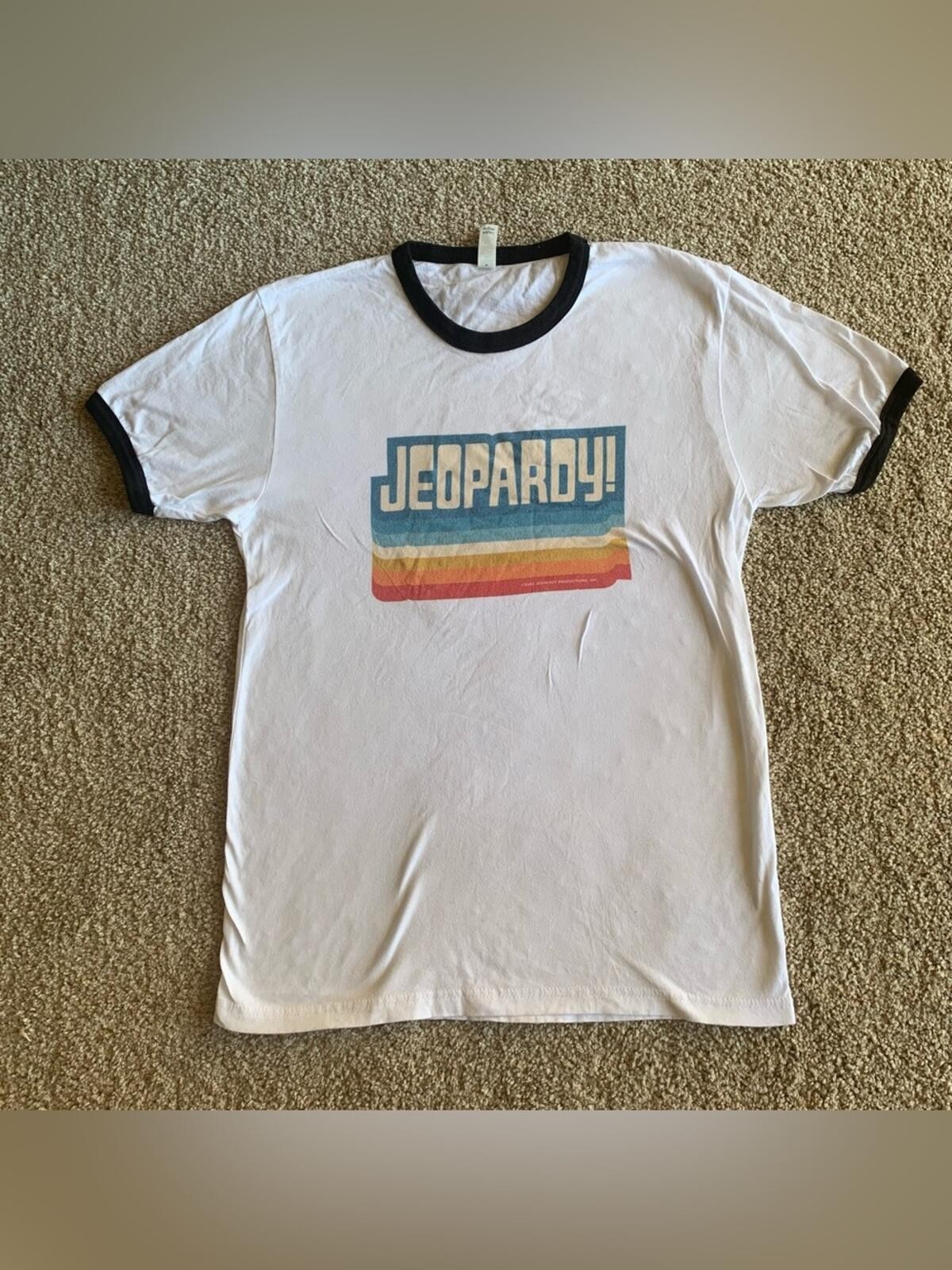 Vintage Jeopardy Ringer T-Shirt White Black Trim Retro Game Show Tee Adult