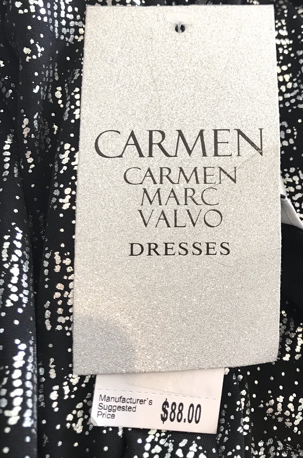 Carmen Marc Valvo Silver & Black Stretch Dress.Retail $88 Price $44 Size L NWT