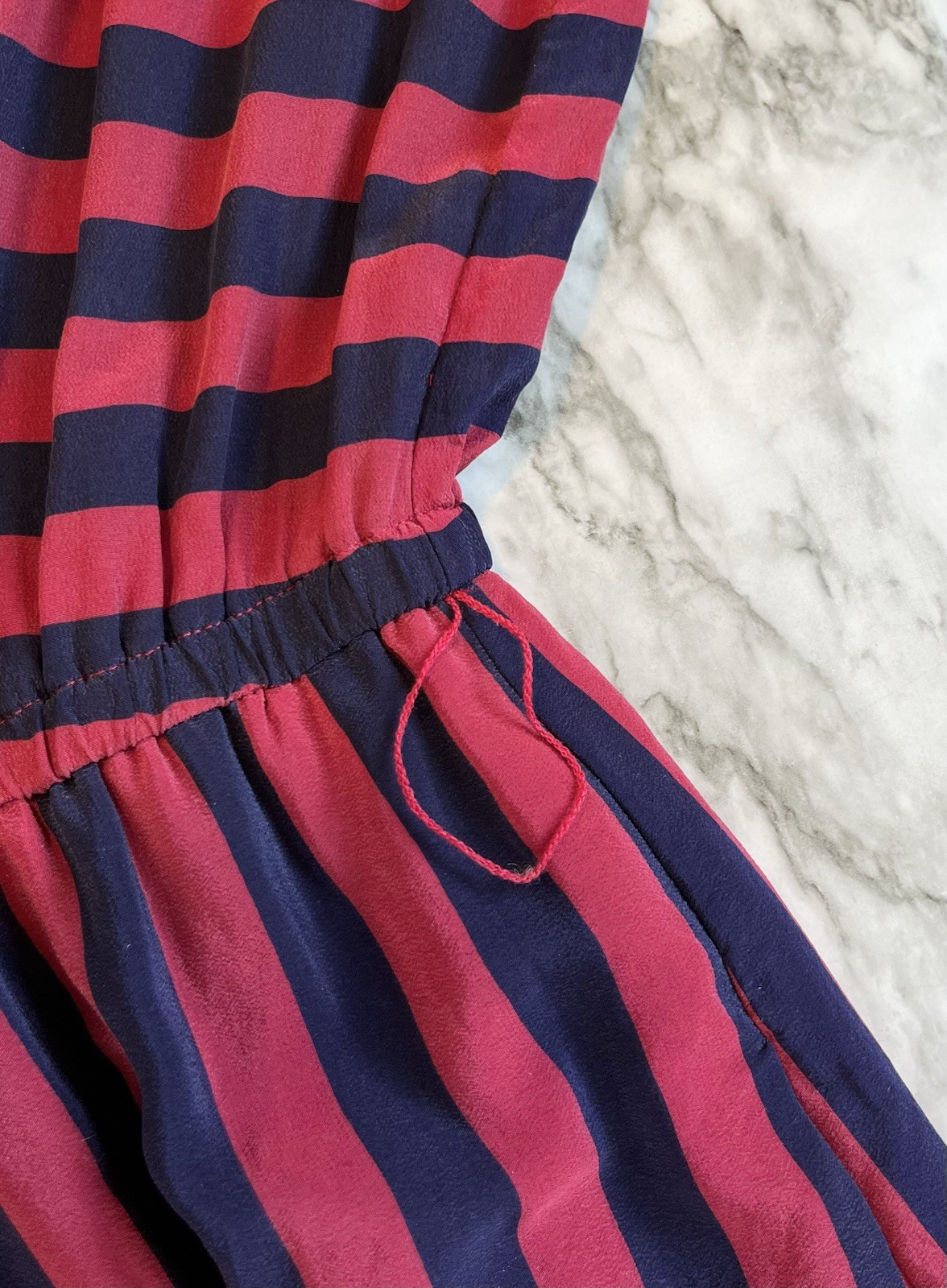 Tegan 100% Silk Dress Sz 4 Long Sleeve Nautical Red Blue Stripped Preppy Pockets
