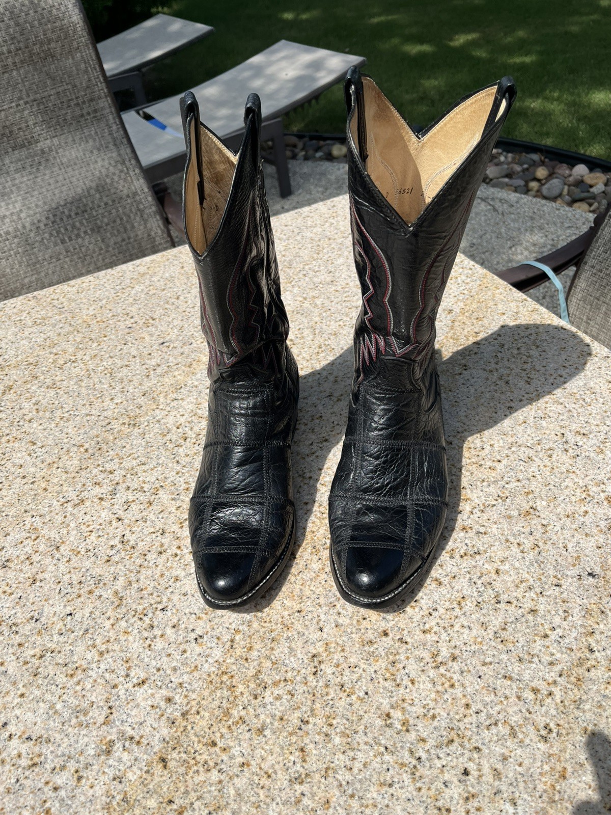Vintage Panhandle Slim Black Exotic Leather “Elephant” Print Cowboy Boots S-9 D