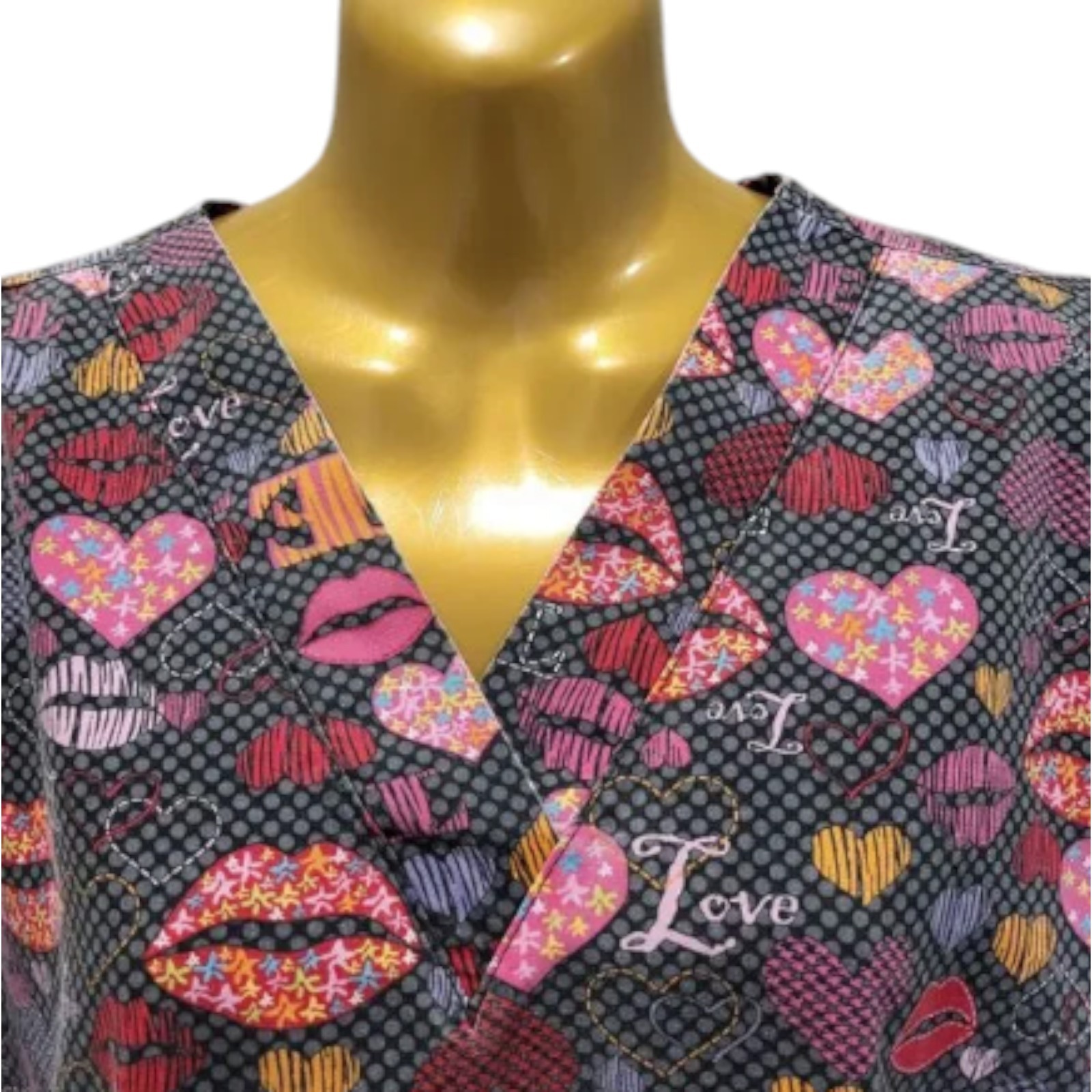 UA Scrubs Medium Whimsical Top V-Neck Side Slits Double and Single Pockets