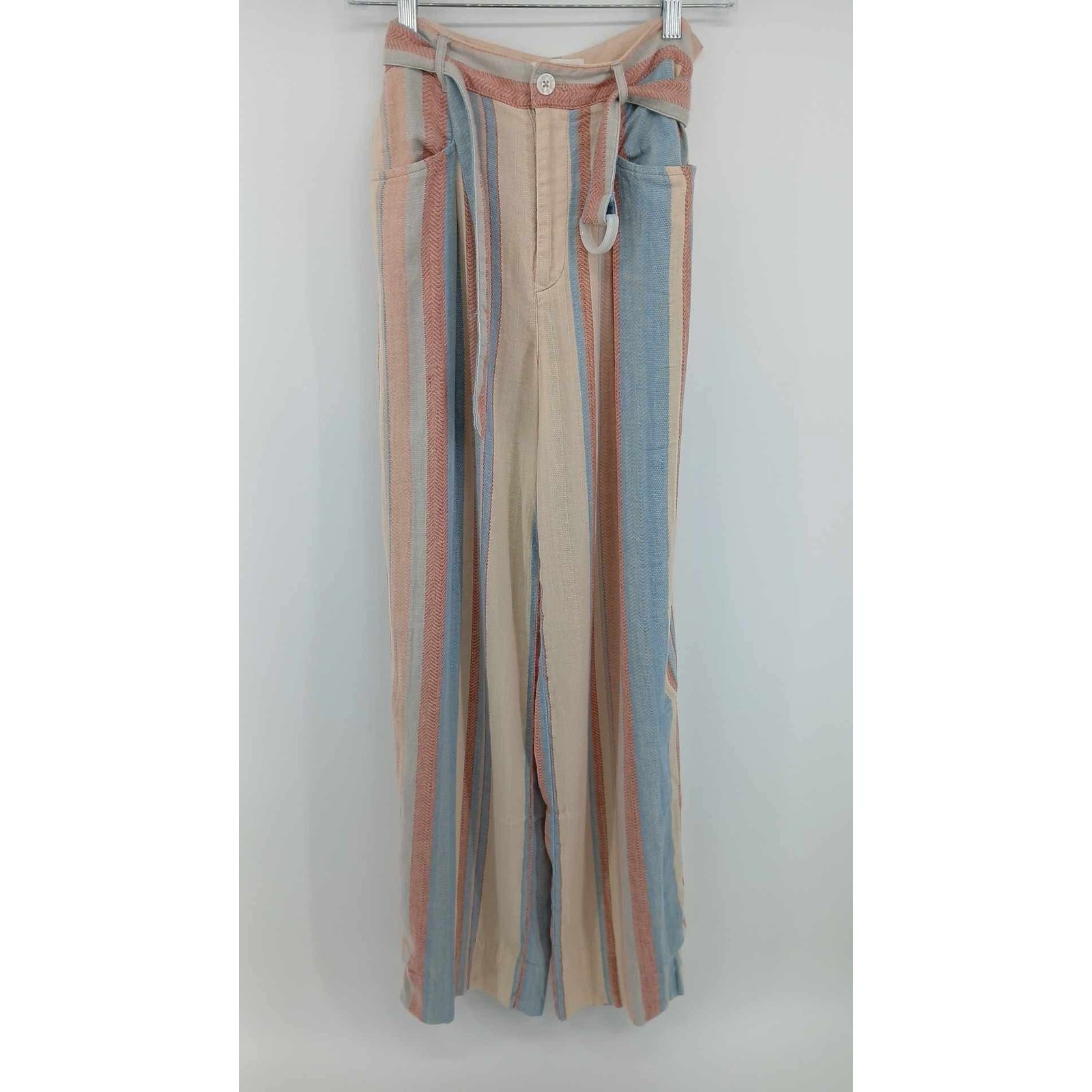 Anthropologie Linen blend wide-leg pants, striped belted design (0)