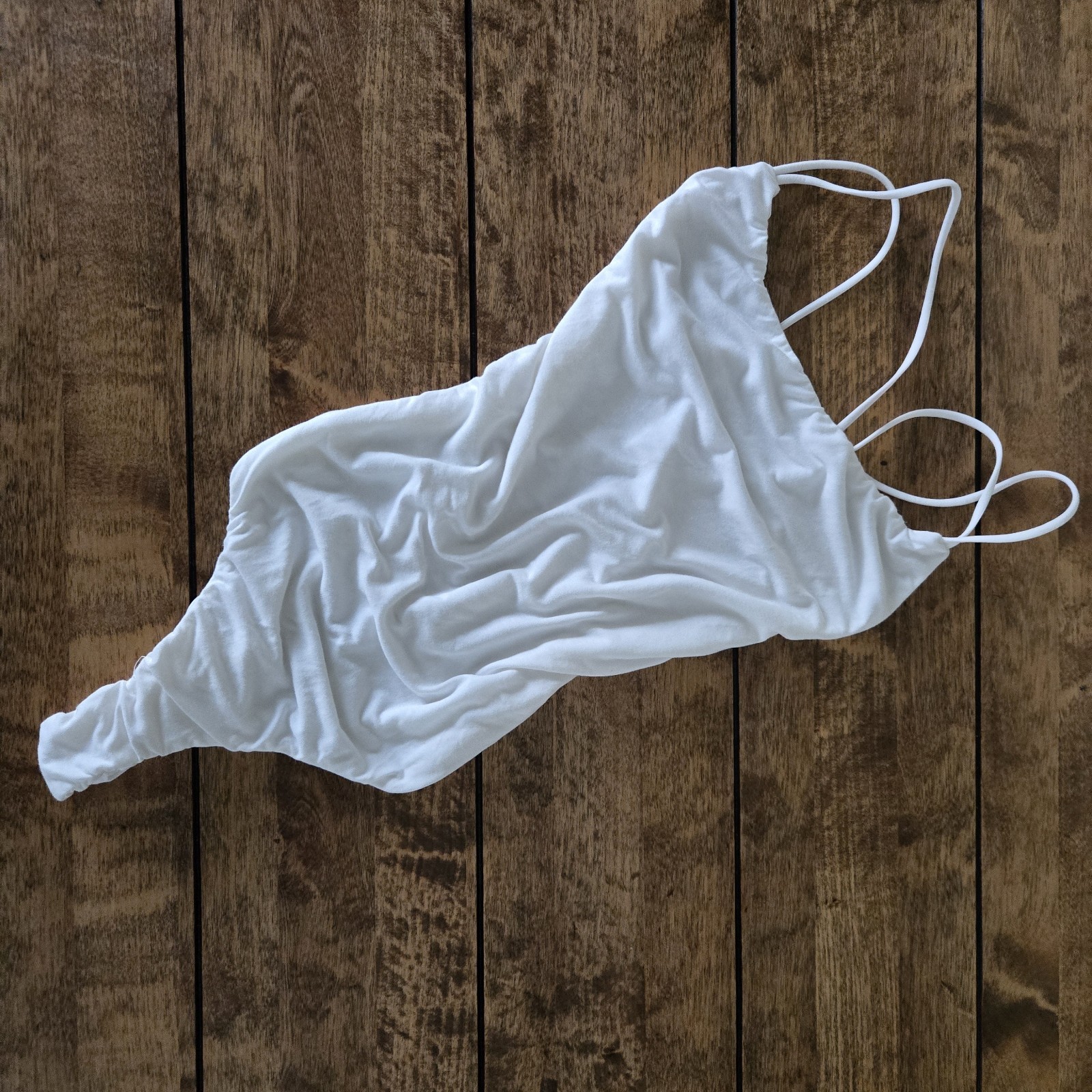 SHEIN White Cowl Neck Bodysuit Size M UK 8 10 Strappy Back Stretch Summer