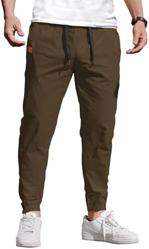 Coofandy Pants Cargo Solid Mens Casual Joggers Elastic Drawstring Chino Hiking