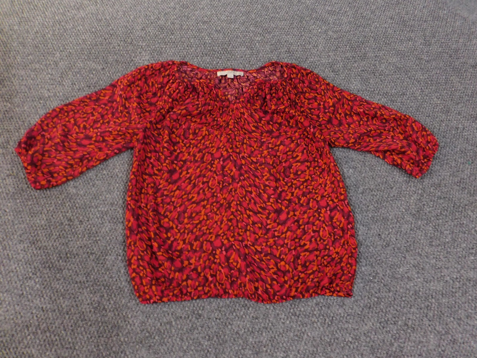 loft petite small top red geometric pullover womens polyester