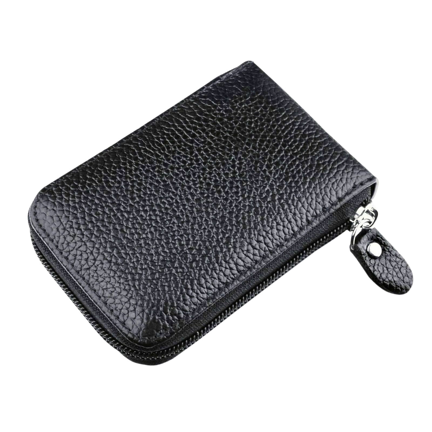 Genuine Leather Men Women Wallet Credit Card Holder RFID Blocking Zipper Pocket