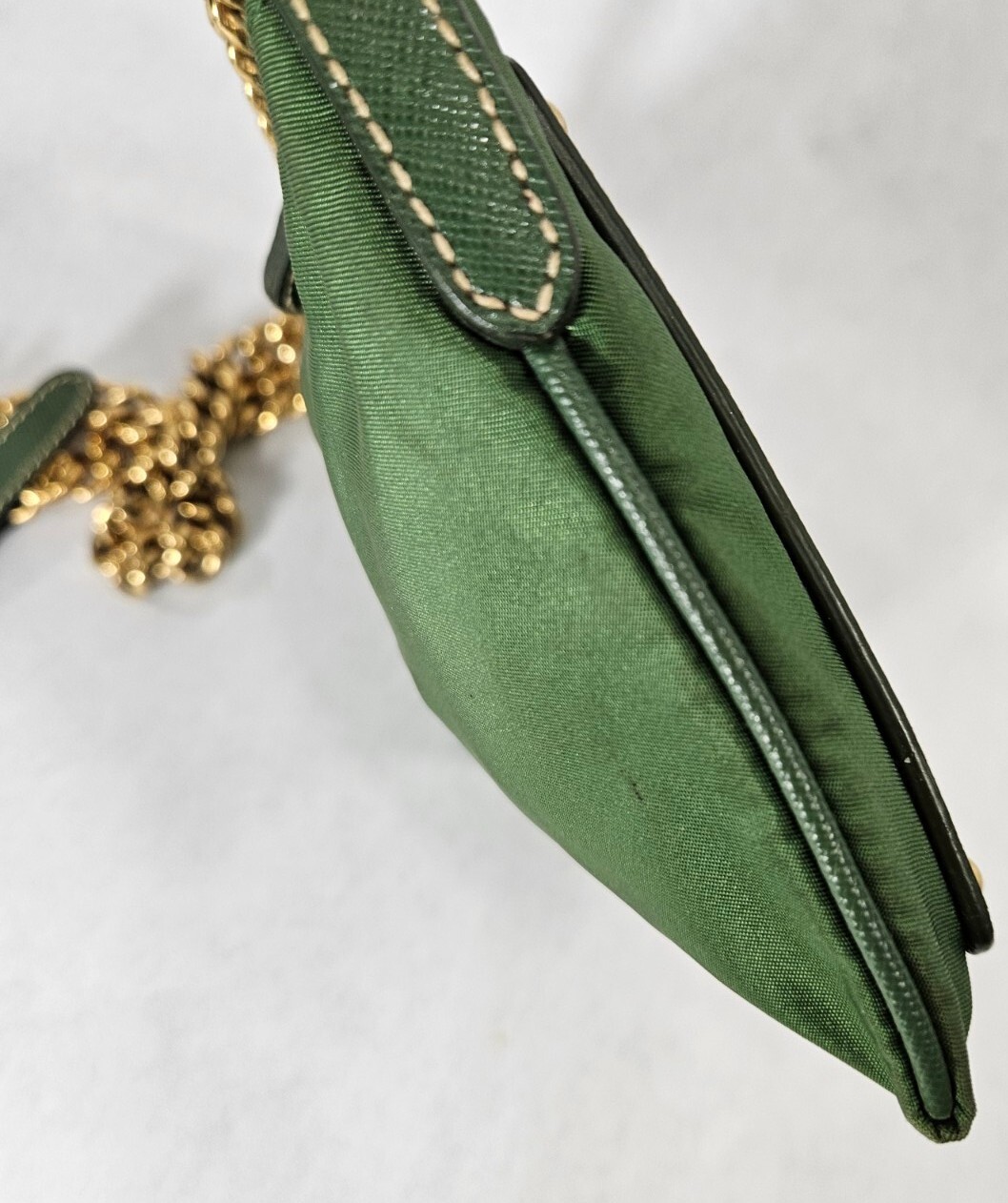 Prada Crossbody Tessuto Saffino Mini Chain Crossbody Green Gold Cut Out Logo