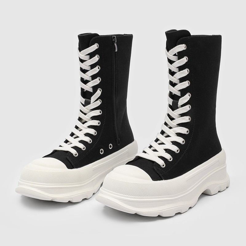 New Mens Round Toe Platform Mid Heels Mid Calf Boots Causal Strappy Shoes Zipper