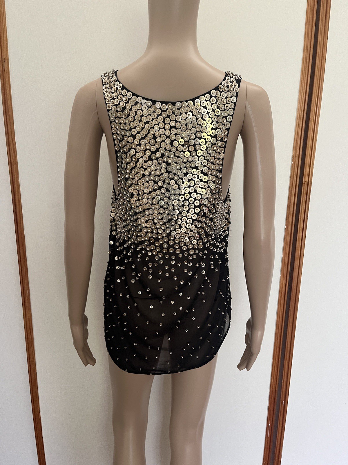 RETROFETE Marissa sequin Top Singlet Blouse Size Medium Black Silver