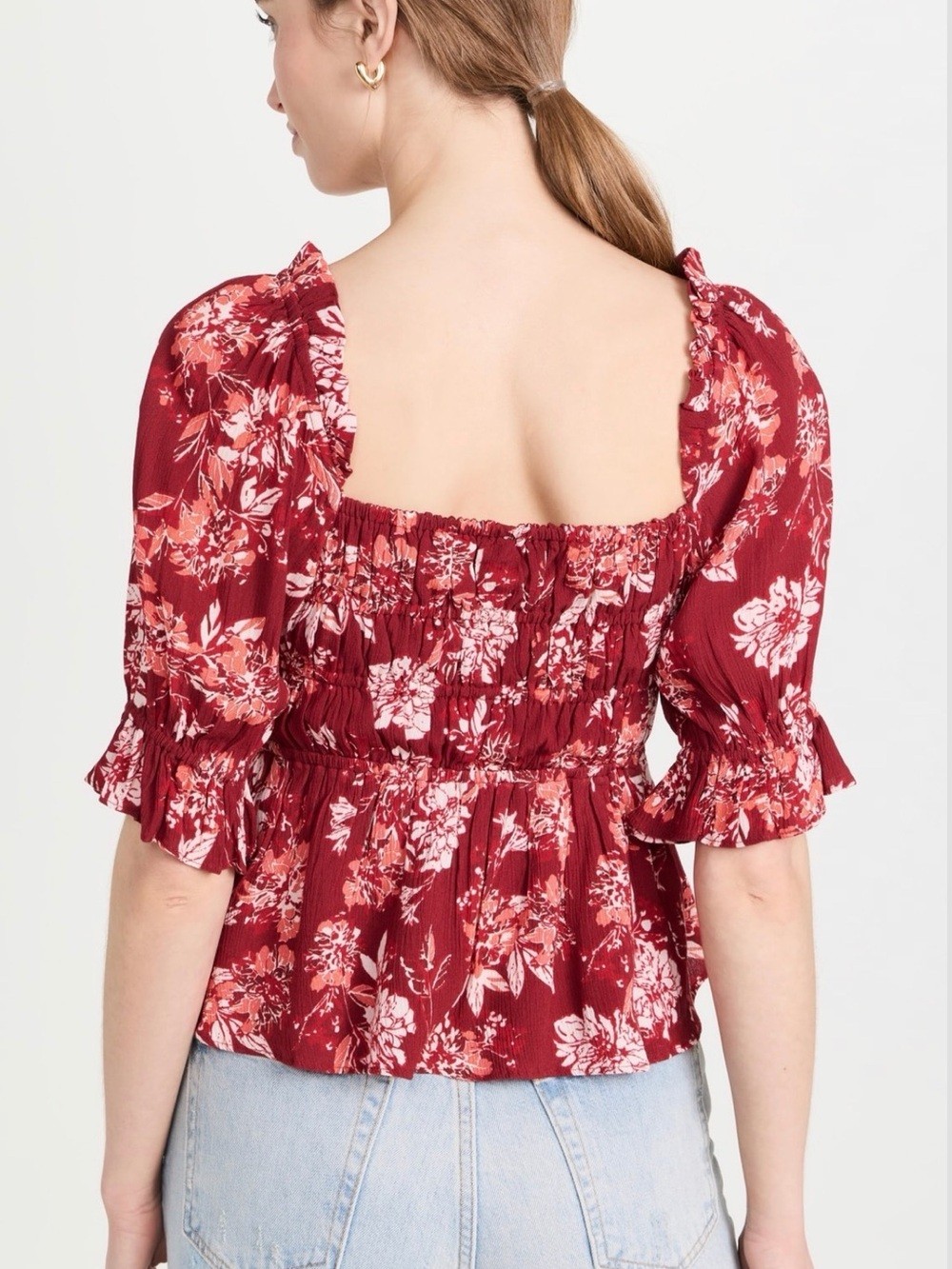 ❤️ Playa Lucia Smocked Square Neck Floral Puff Sleeve Top ❤️ Size Medium