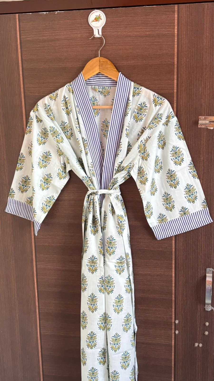Women’s Cotton Floral Kimono Robe Long White Bathrobe Belted Lounge Wear Spa
