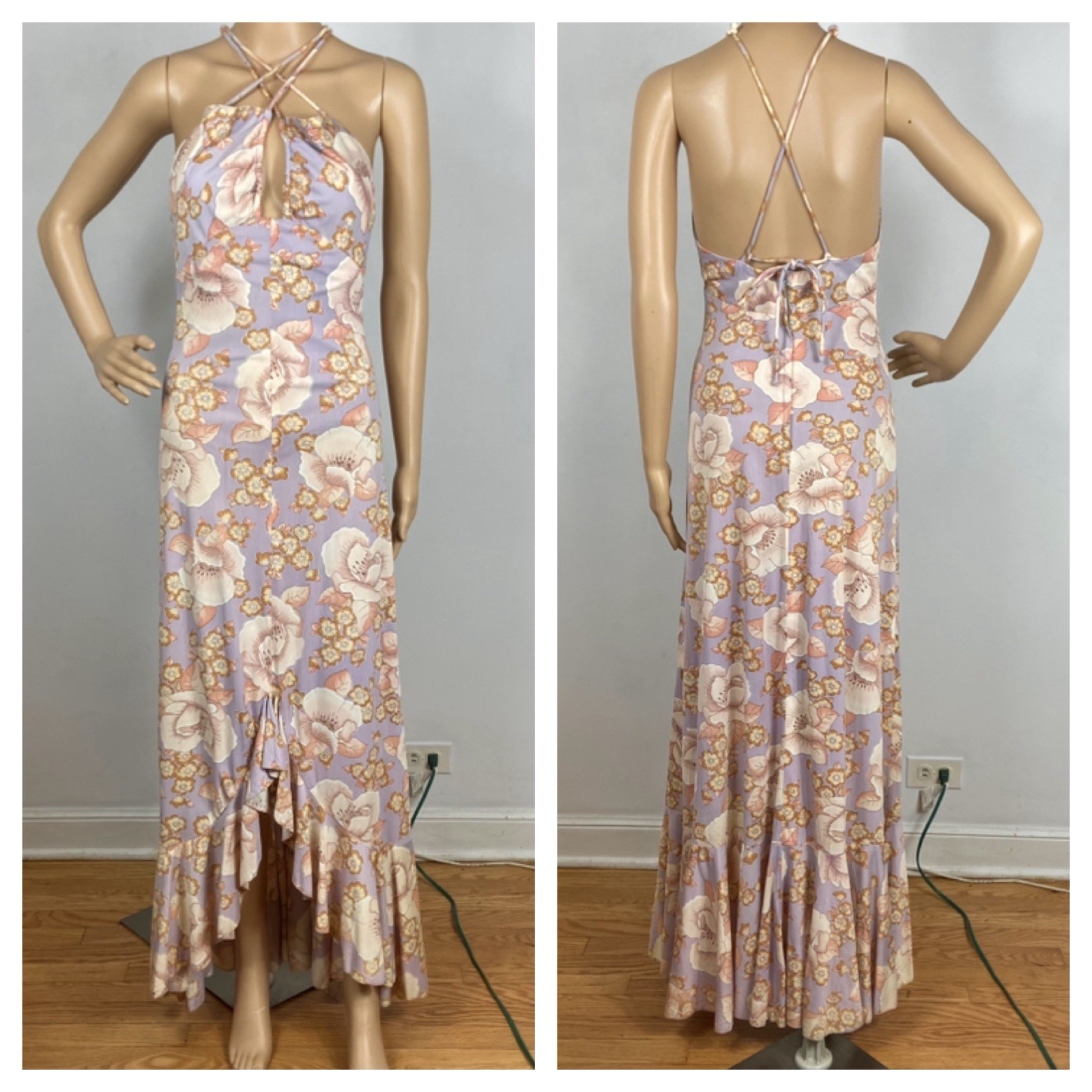 Vtg 1970s Silky Jersey Dress Sz XS Multi-way Straps Disco X Boho Goddess