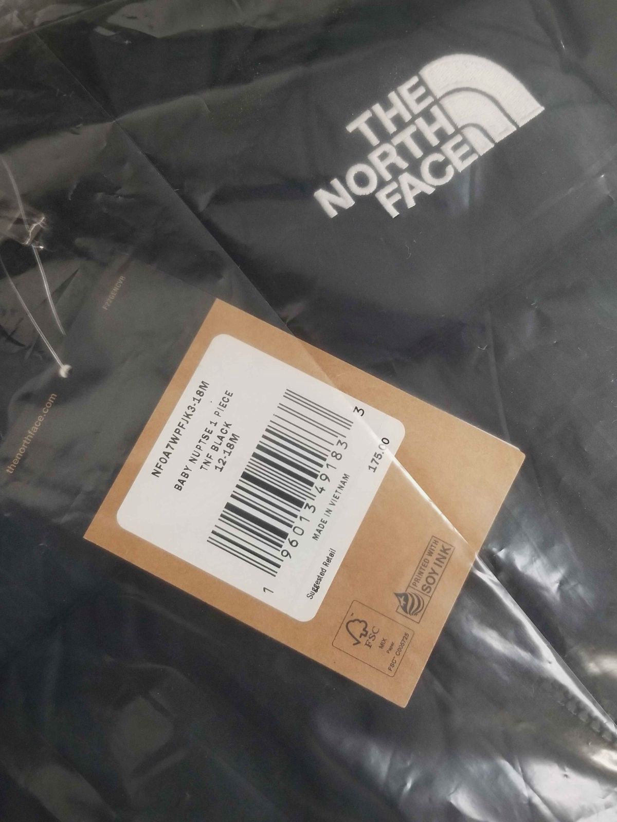 The North Face Baby Black 1996 Retro Nuptse Down Snowsuit One Piece Size 12-18M