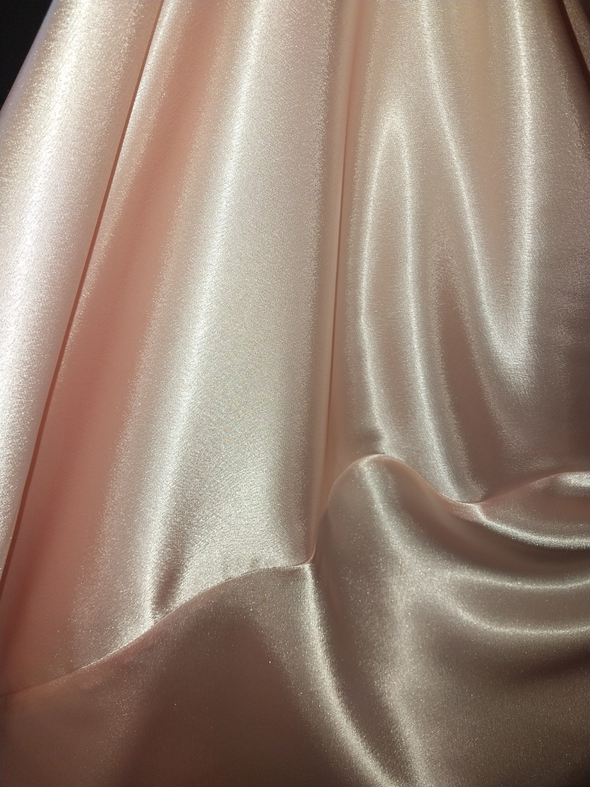 Vtg SATIN IMPORTED PEACH PINK COWL CASCADE 350″ GRAND SWEEP FLARE MAXI DRESS L42