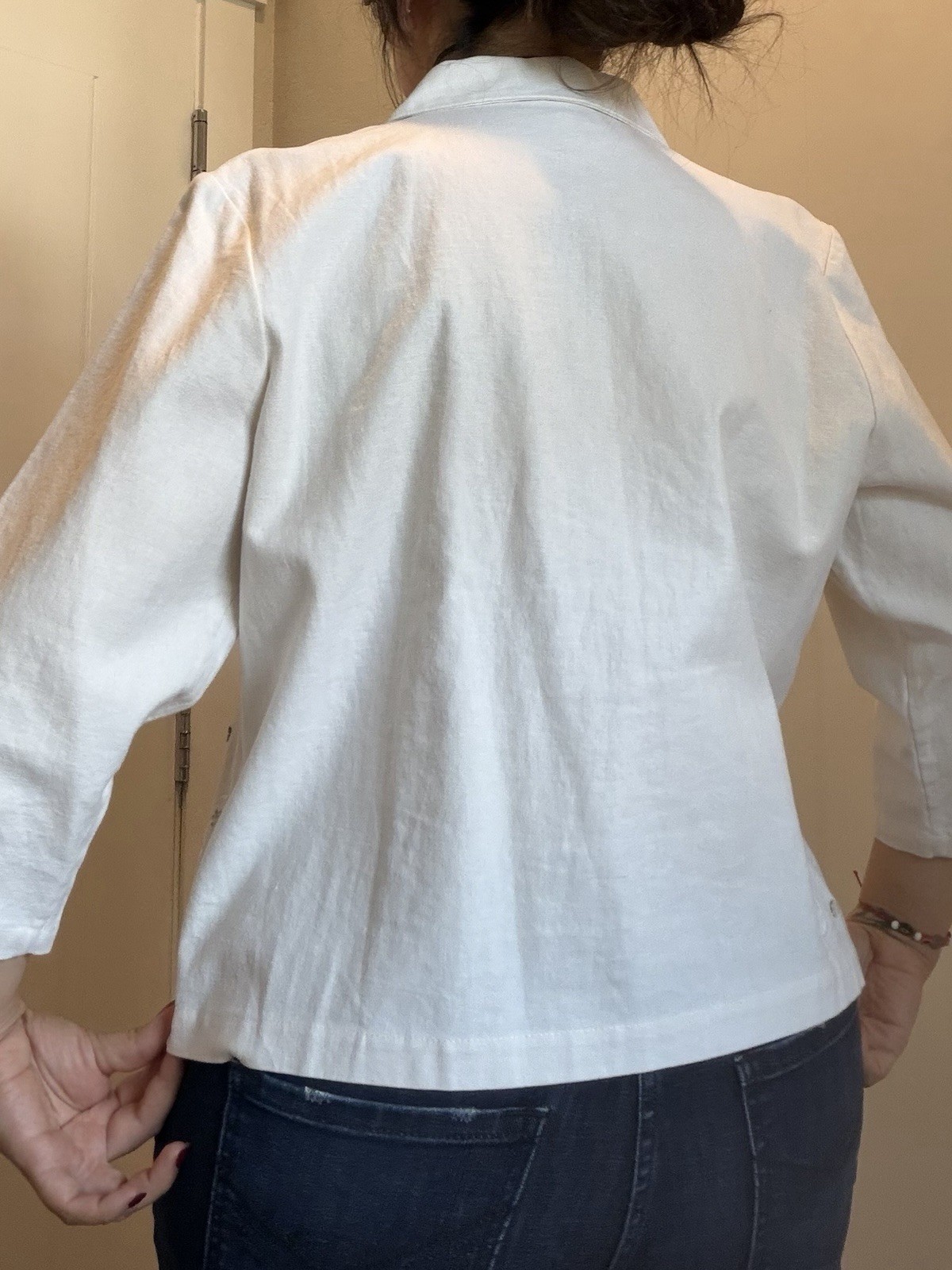 Christopher & Banks White Linen Embroidered Collared Button-Up Top XL 3/4