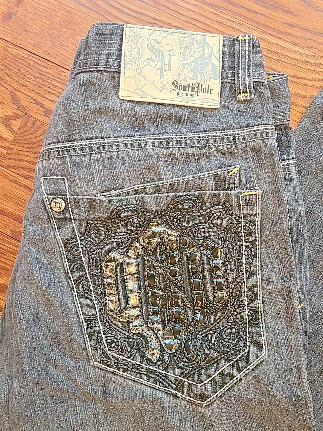 Vtg South Pole Baggy Jeans Y2K 32×29.5 Skate Grunge Hip Hop 90s Black Embroidery