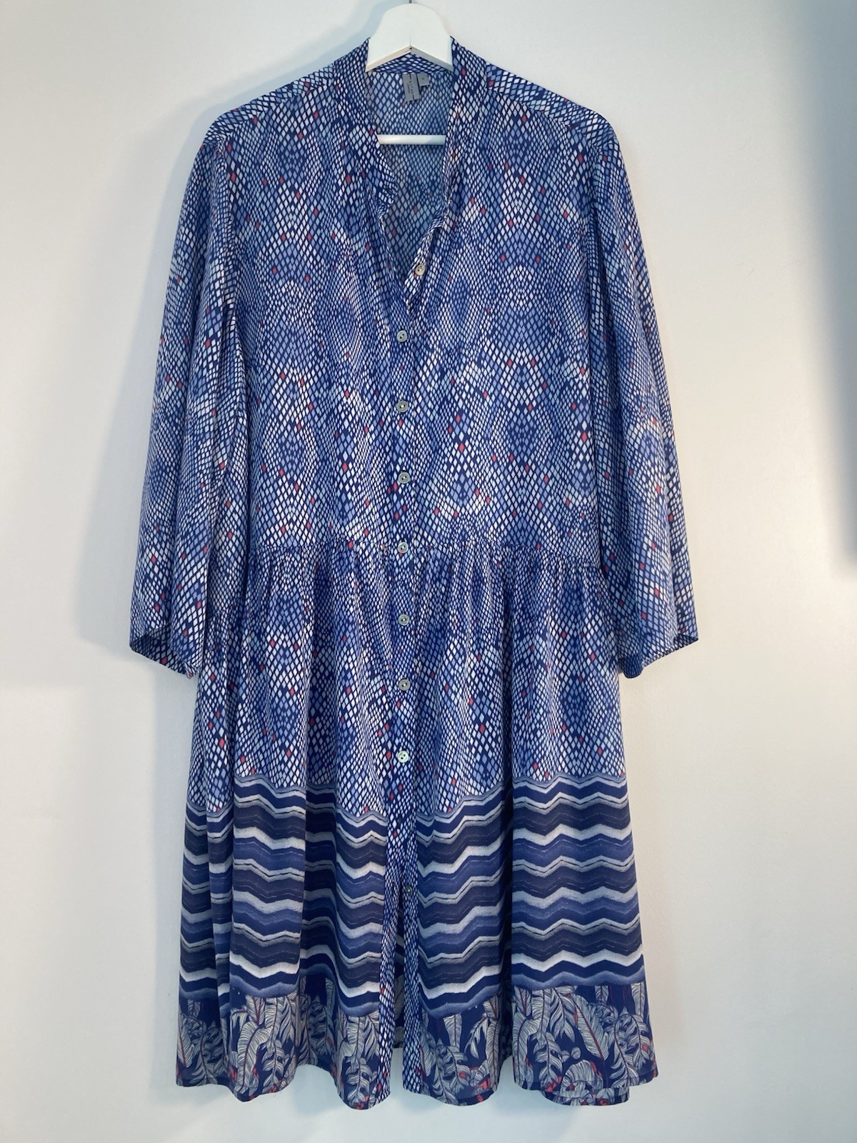 Anthropologie – Blink London Blue Stripe Print Mini Ruffle Shirt Dress | XL