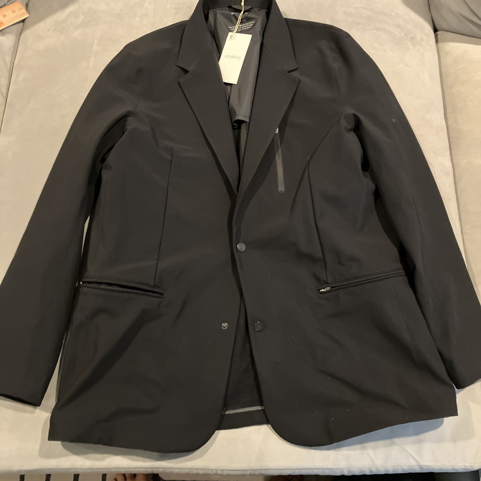 NWT – Paskho – Black Blazer / Jacket – Stretch Modern Travel Tech Pockets – XL