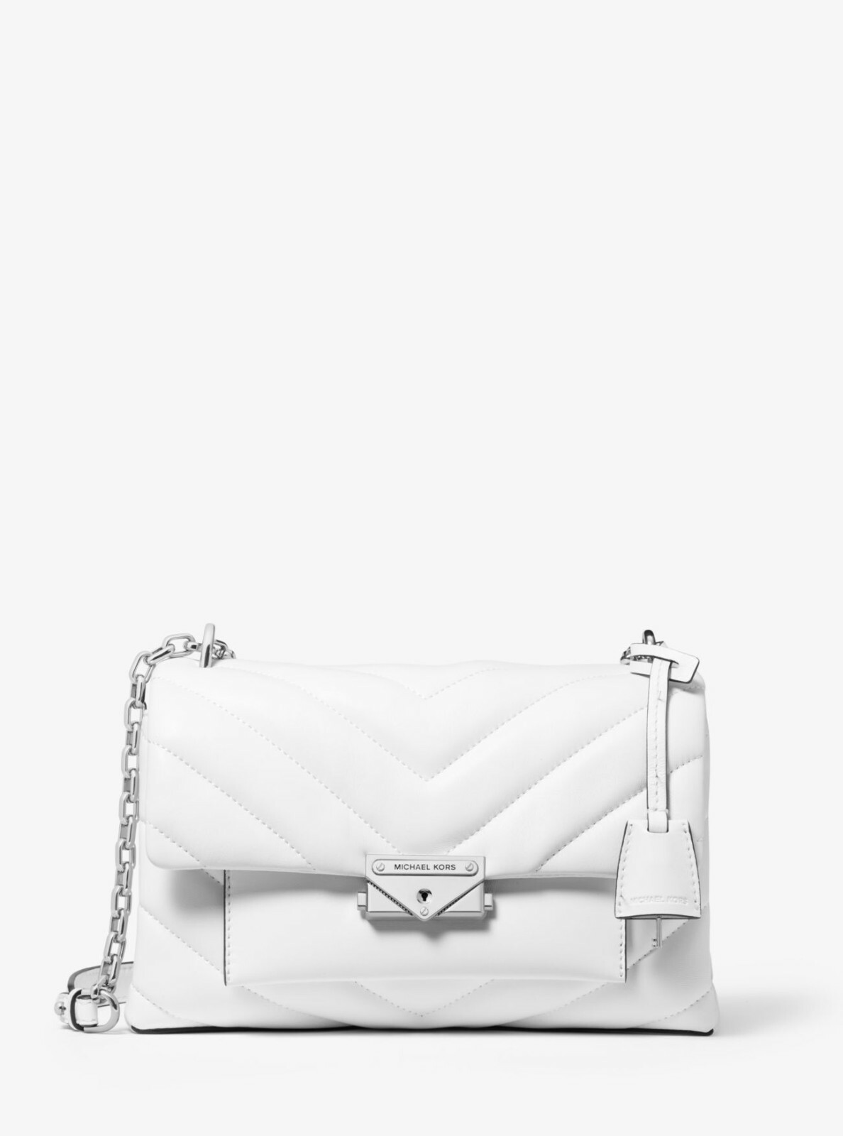 Michael Kors Cece Chevron Quilted LEATHER Medium Crossbody Black Red Berry White