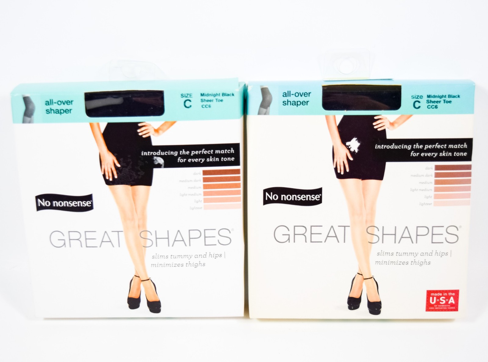2 No Nonsense Great Shapes MIDNIGHT BLACK Sheer Pantyhose All-Over Shaper Size C