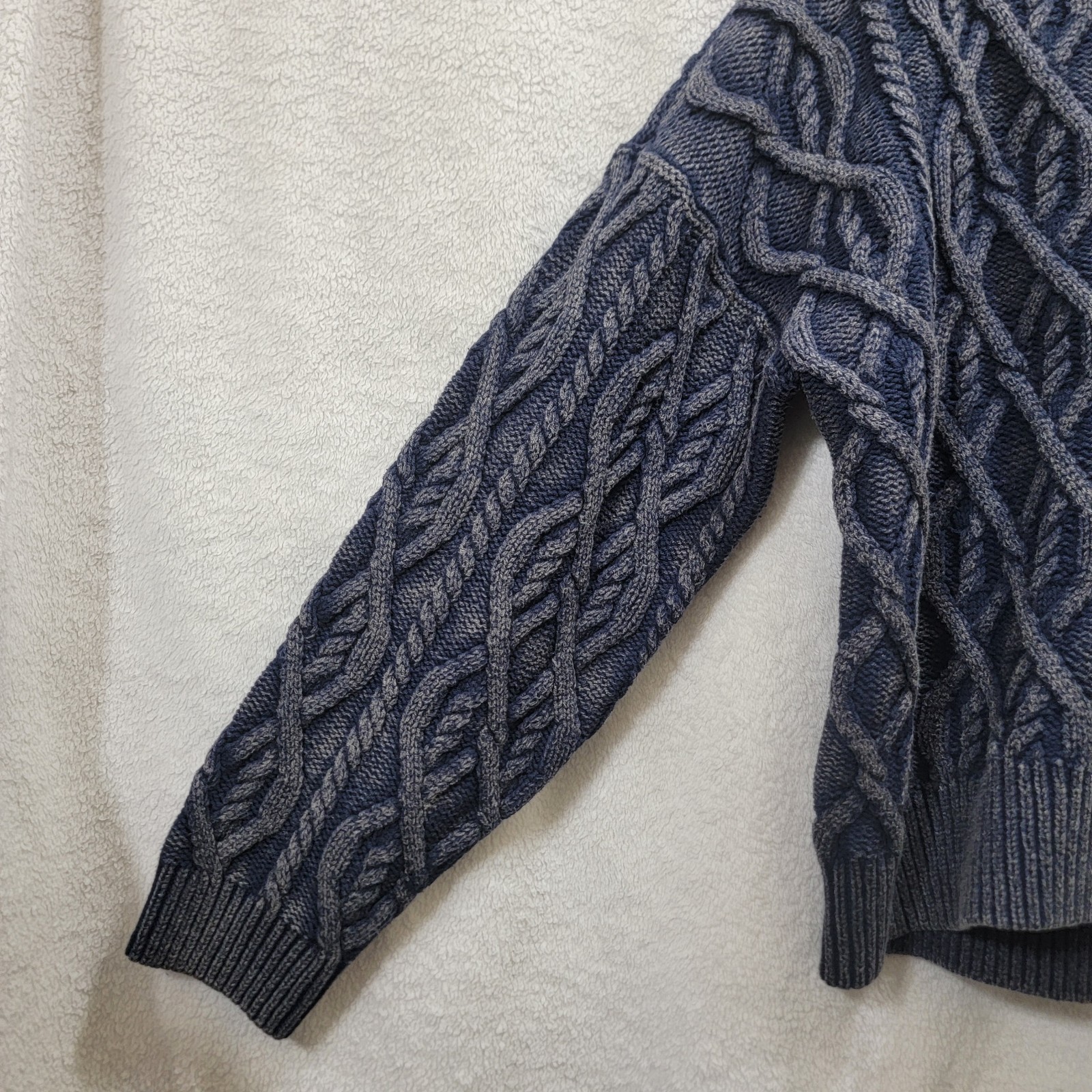 NWT Lucky Brand Cadet Navy Acid Wash Chunky Cable Knit Pull Over Sweater Wom XL