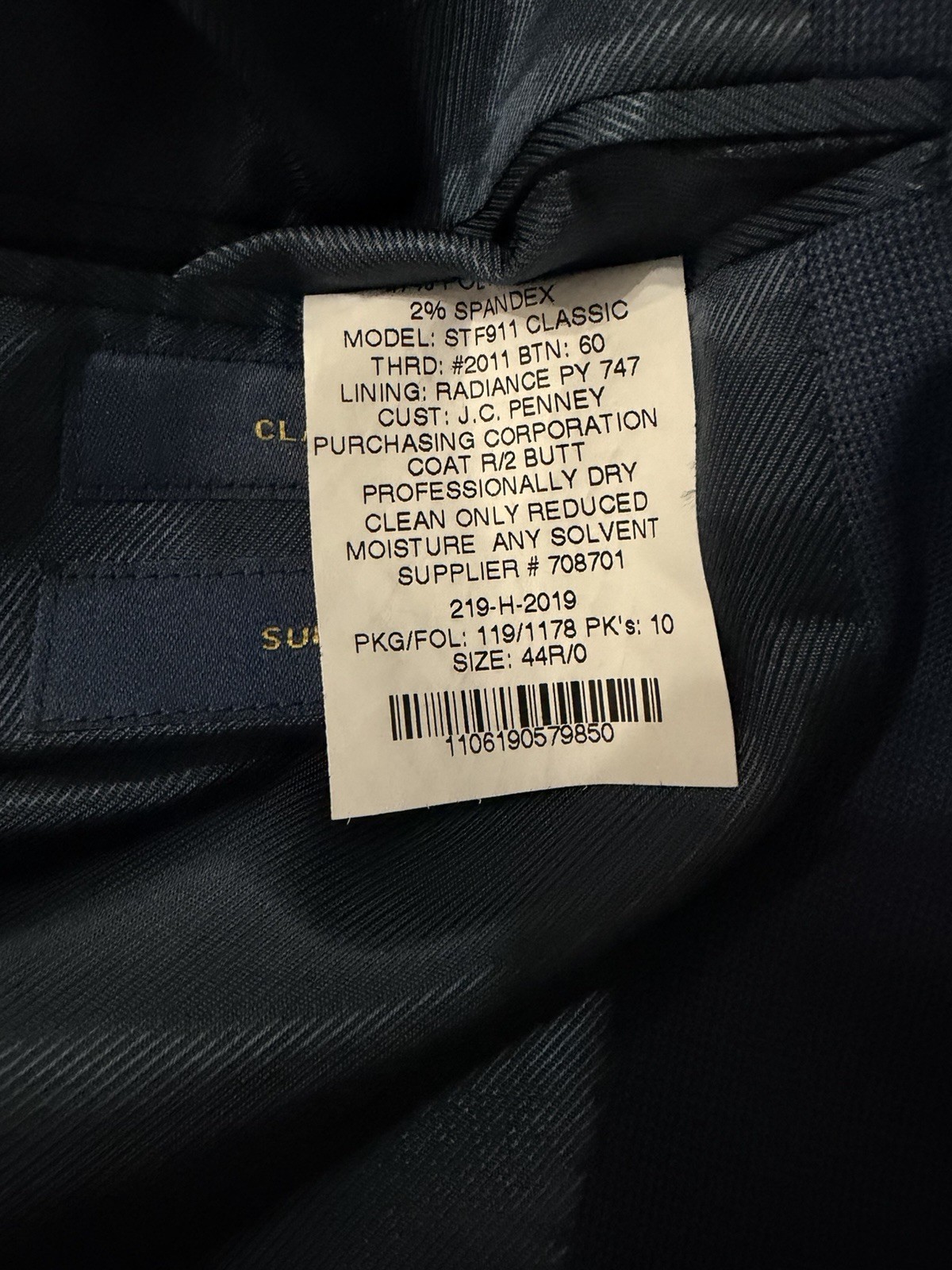 Stafford Blue 1 Piece Suit Jacket Classic Fit 2-Button Single-Breasted 44R