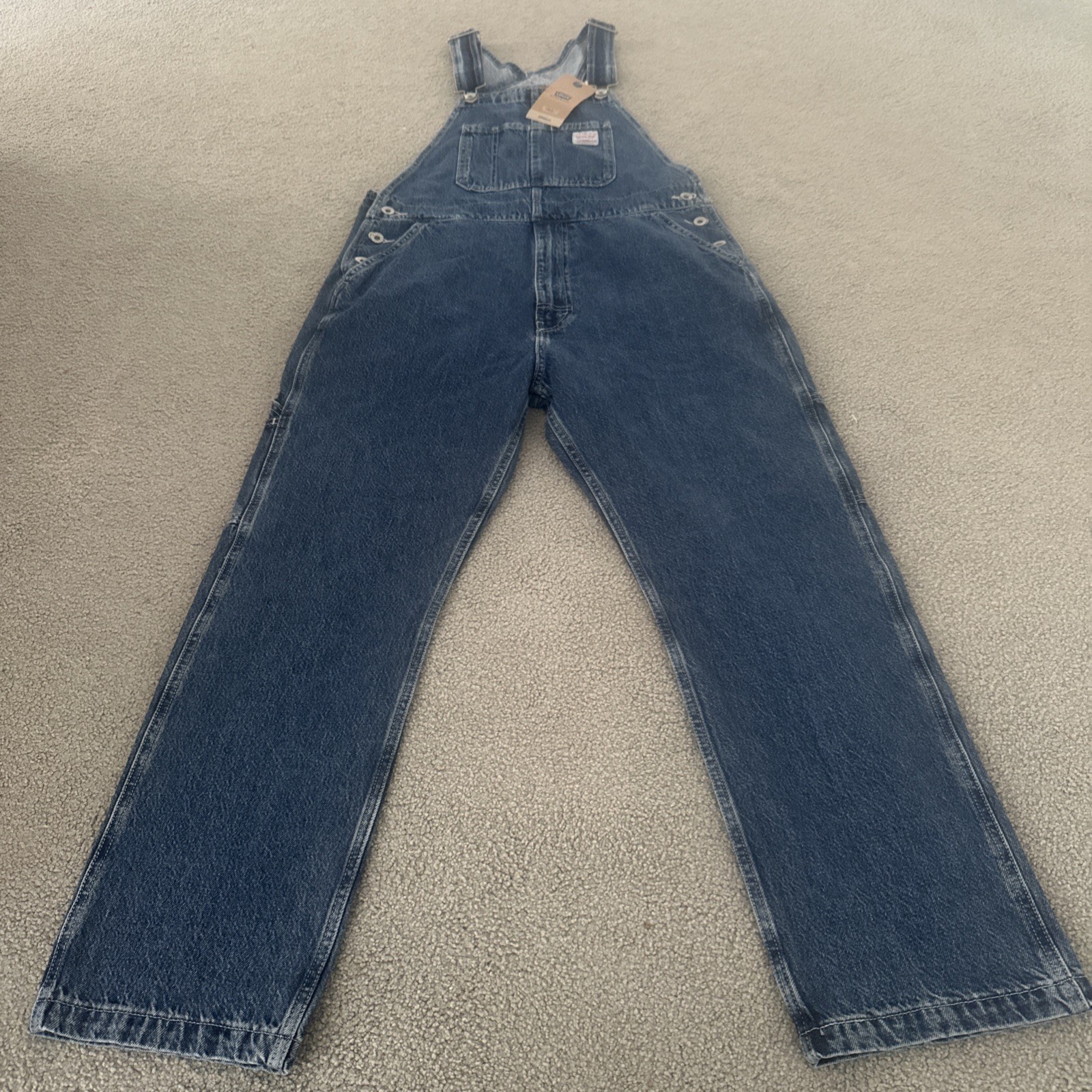 Levi’s Jeans Mens Size Medium Workwear Red Tab Blue Denim Jeans Overalls Bib