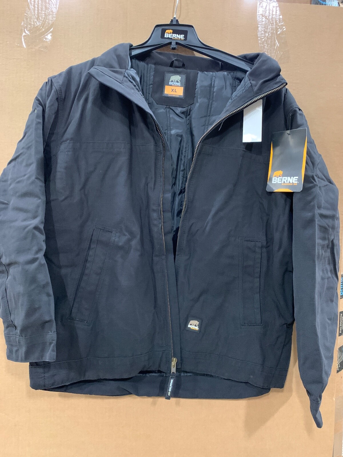 BERNE MENS COAT QUILT LINED DUCK CANVAS BOMER JACKET – XL