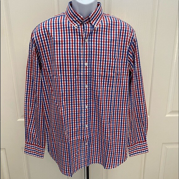 NEW wTag-J. McLaughlin Red/Blue Check Carnegie Regular Fit Button Shirt S