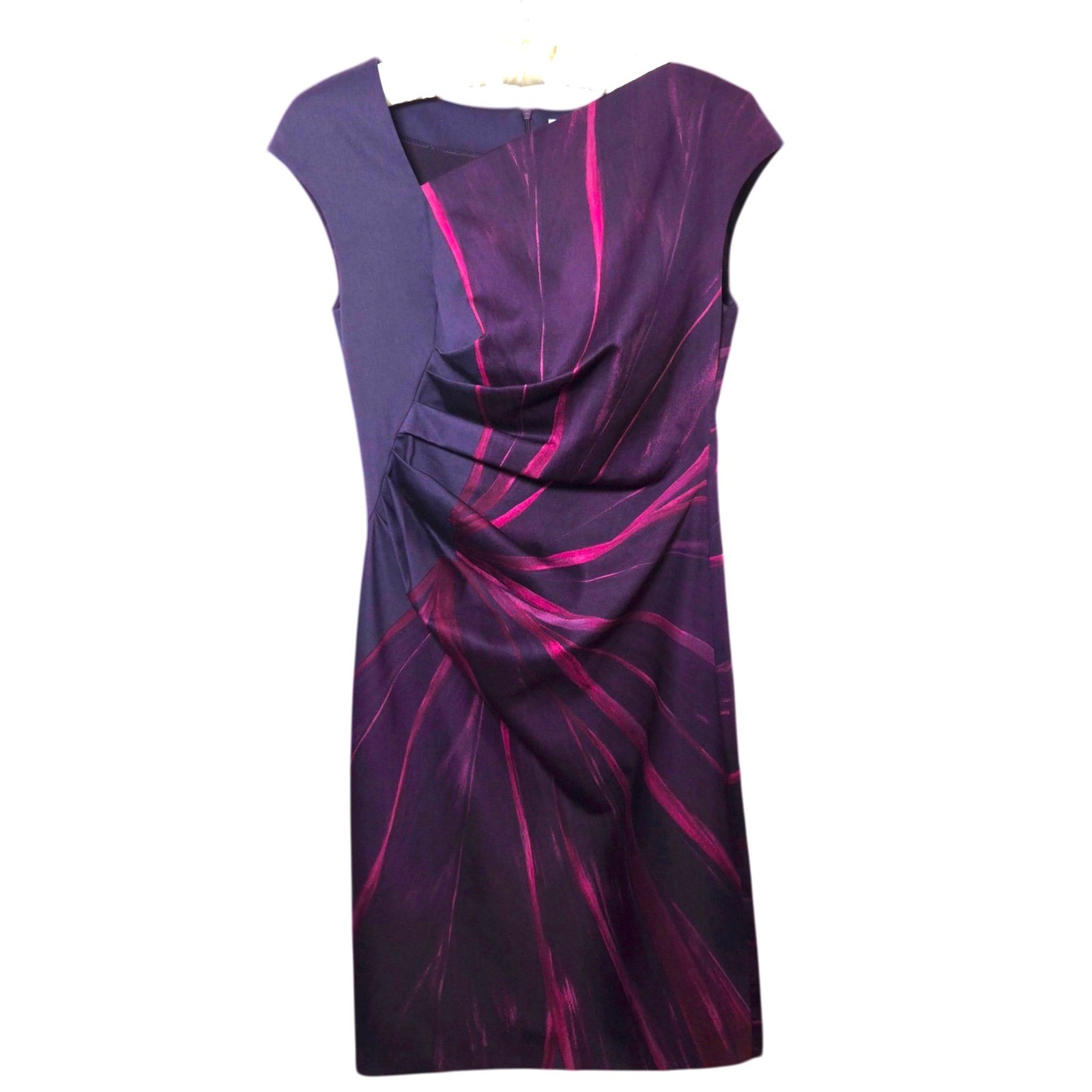 Max Mara Purple Magenta Floral Ruched Sheath Dress Made in Italy Size 8