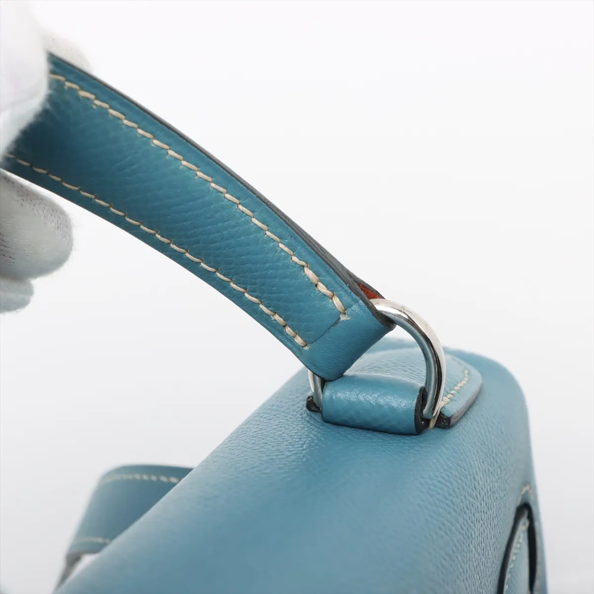 Hermès Kelly 28 Le Tournay Cushbell Blue Jean Silver Metal Fittings □C: 1999