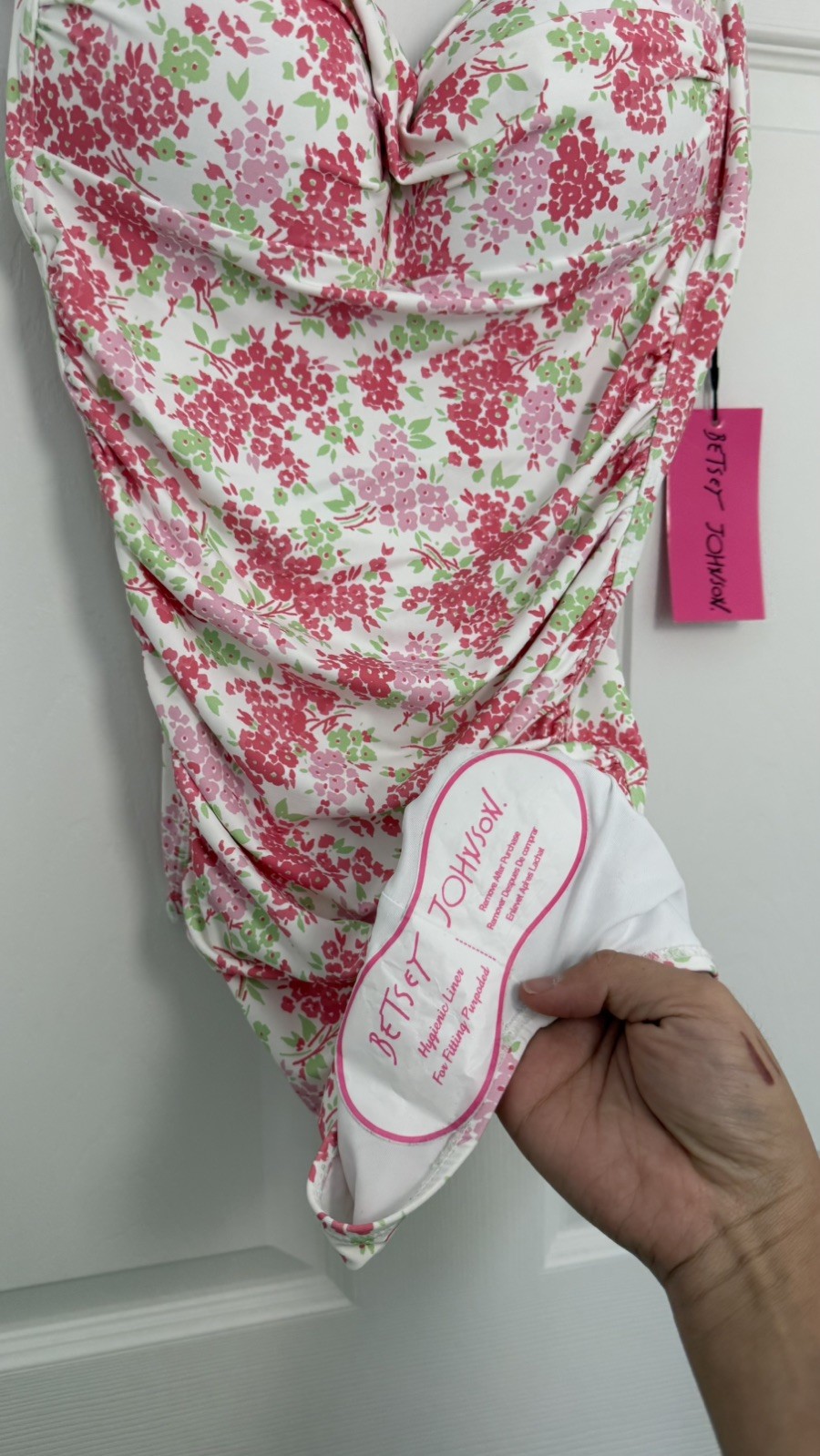 New Betsey Johnson Ruched one piece Swimsuit Pink Floral Size XL