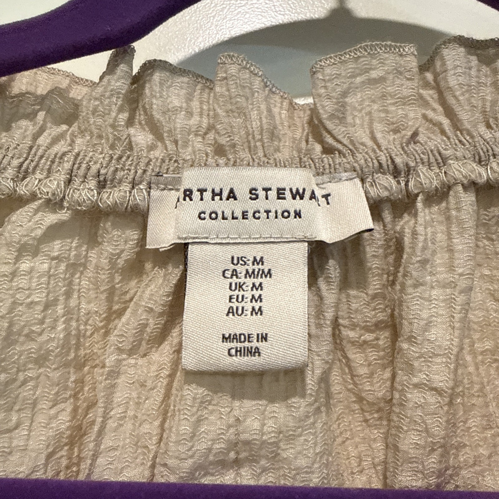 Peasant Crinkle Gauze Blouse Martha Stewart Collection Gathered Notch Neckline M