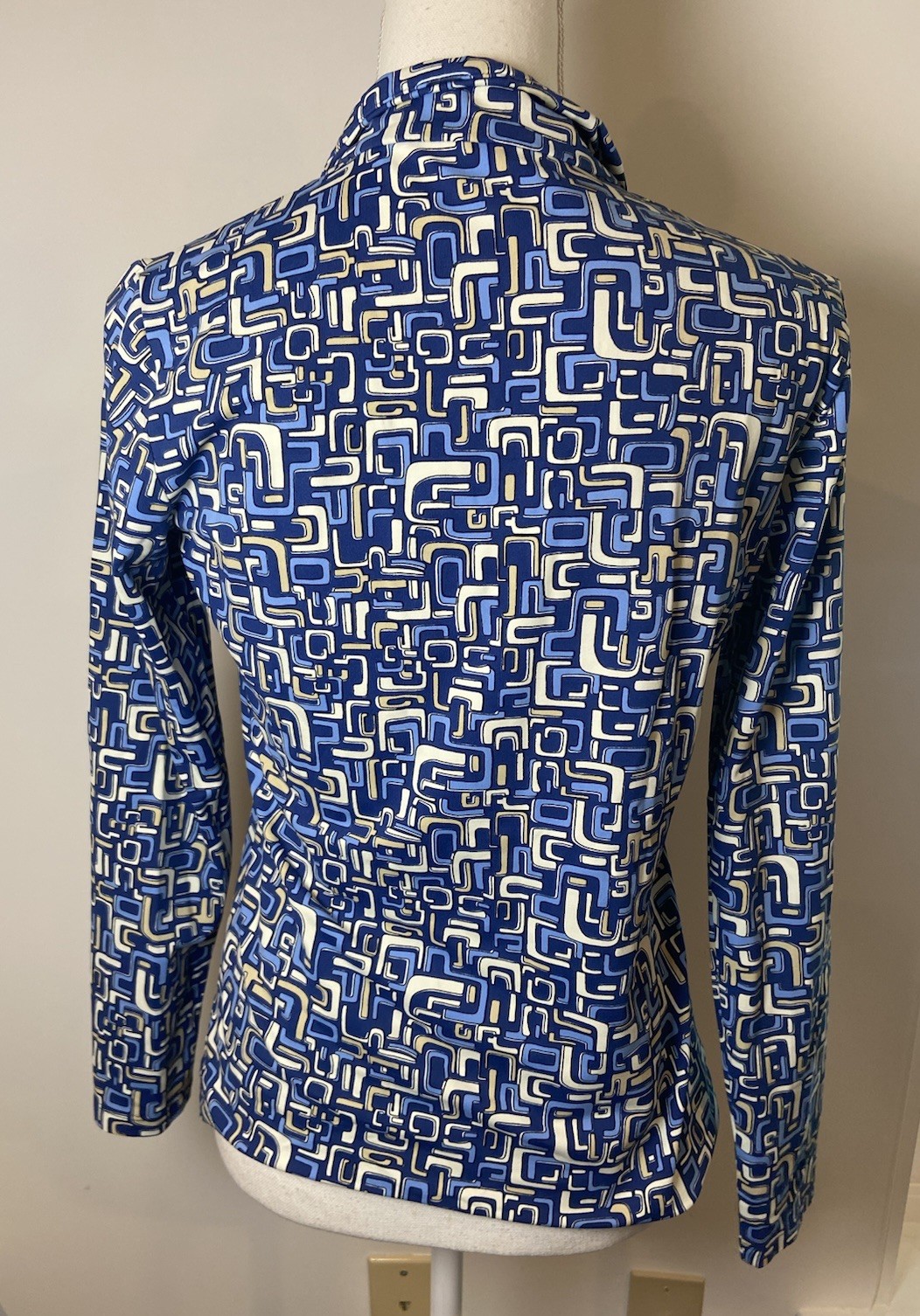 J.McLaughlin 1/4 Zip Shirt Stretch Navy Blue Cream Medium M
